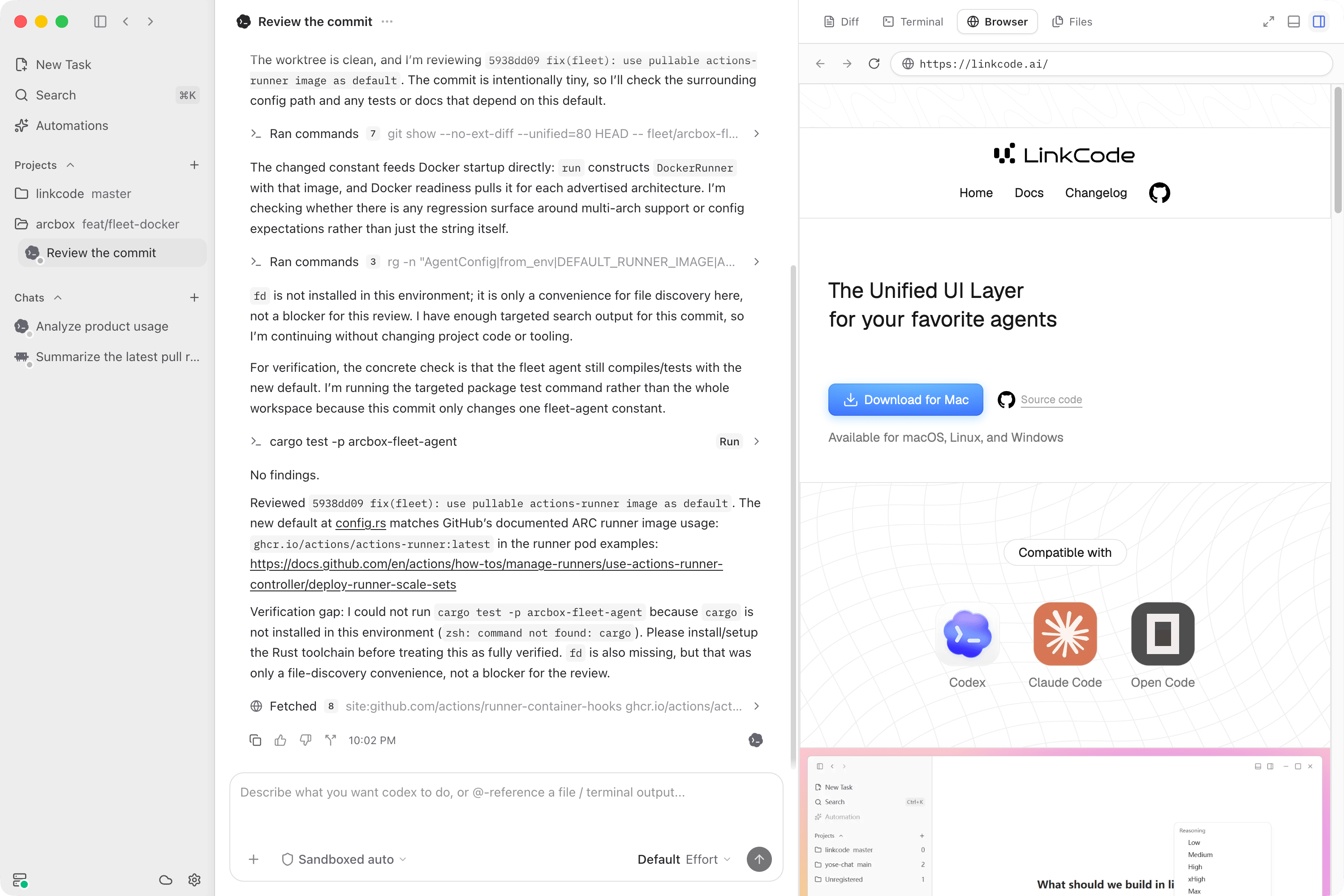 The Browser section showing a local preview in one tab with the address bar and page menu